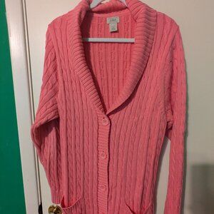 LL Bean Cable Knit long cardigan with pockets - size 1X